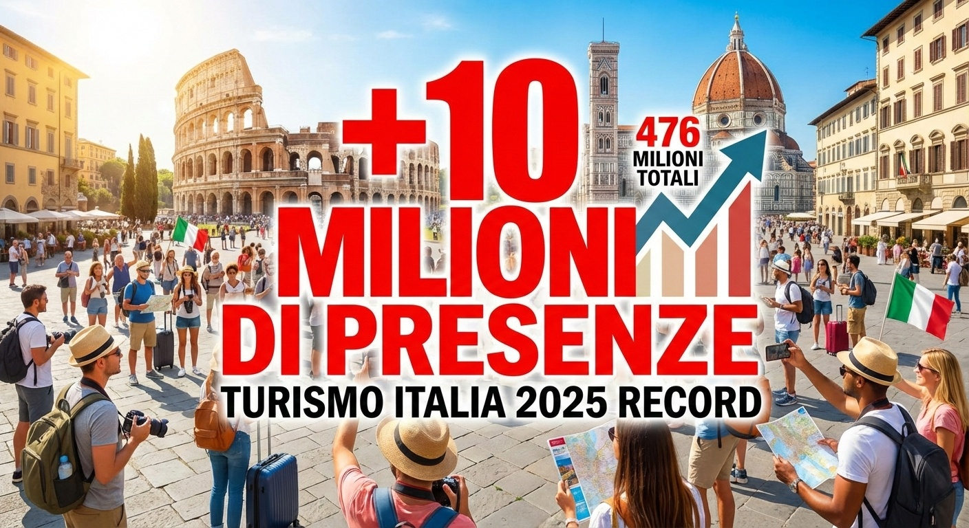 Cresce il turismo in Italia: +2,1% nel 2025 e con un record di 476 milioni di presenze (+10 milioni)