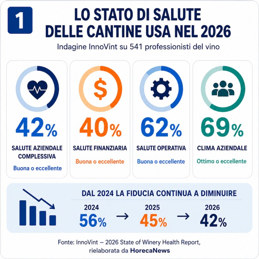 Il 2026 State of Winery Health Report di InnoVint evidenzia calo della salute percepita dalle cantine al 42%.